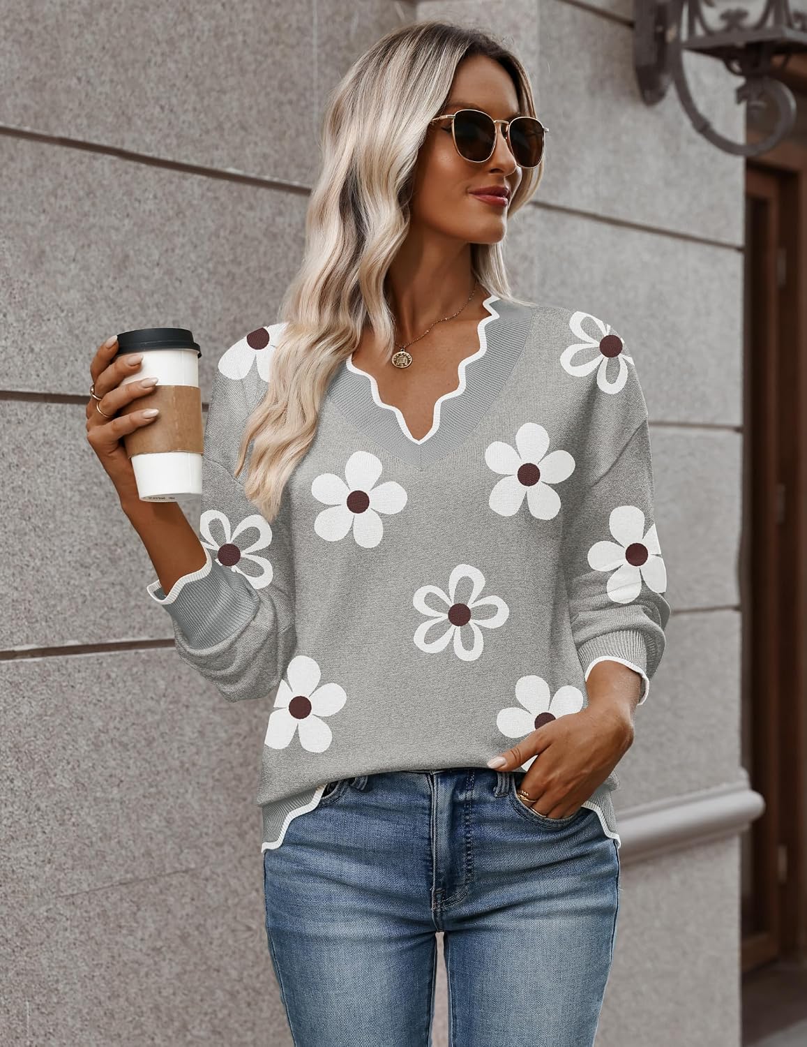 Thumbnail 5 de Zeagoo Women's V-Neck Ribbed Knit Sweater, Long Sleeve, Lightweight Loose Fit