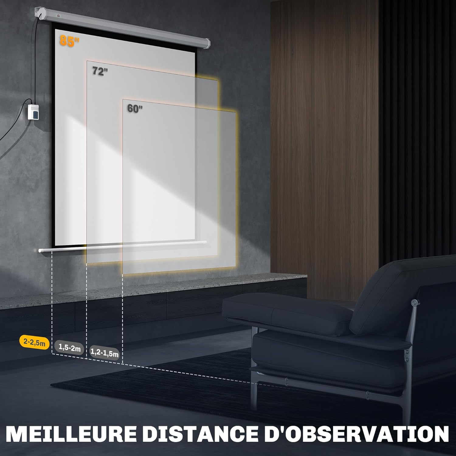 Thumbnail 4 de Écran vidéoprojecteur HOMCOM 85 pouces 1:1 4K motorisé—Montage mural ou au plafond