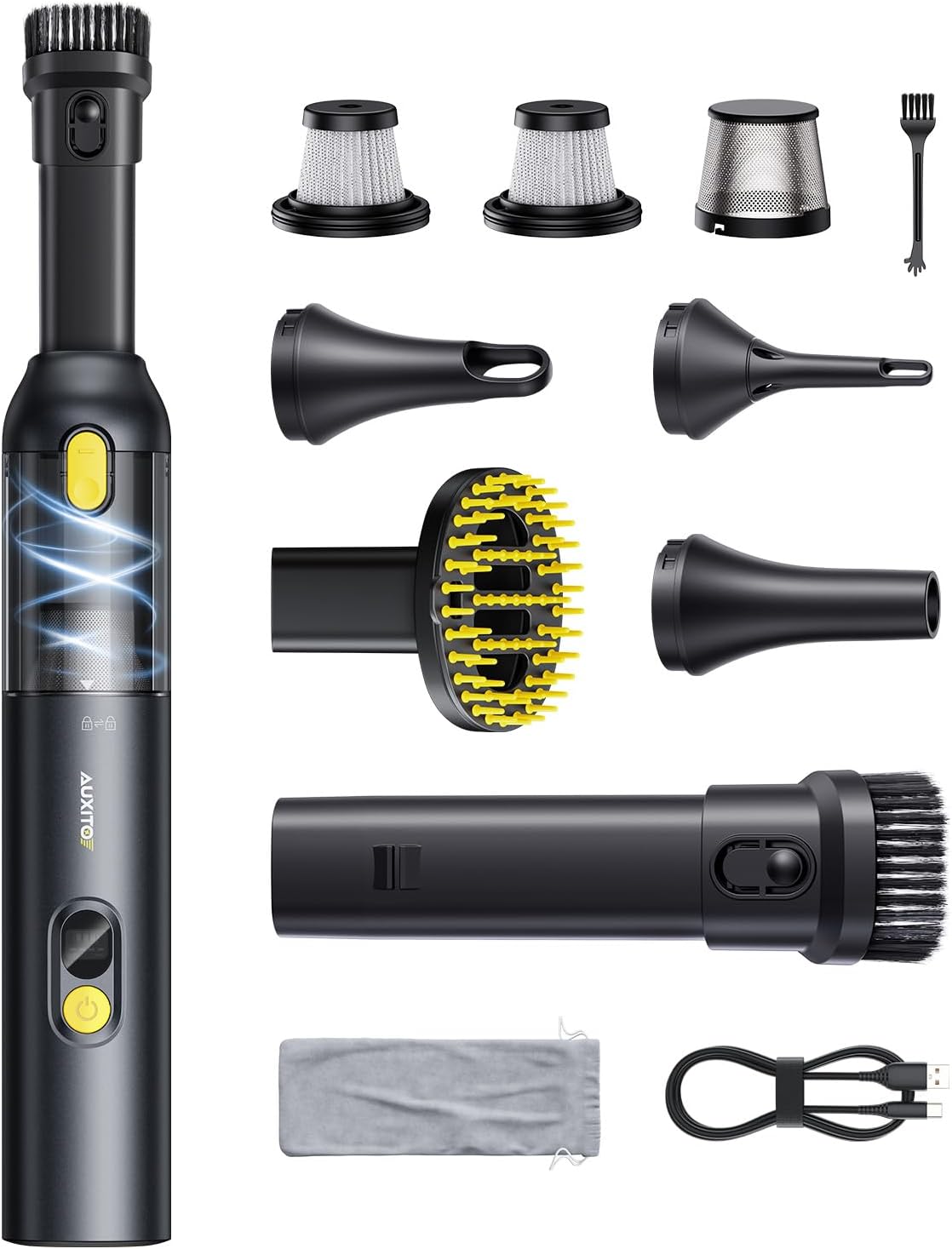 AUXITO Aspirateur à main sans fil pour voiture 24000 Pa (4-en-1) avec outils animaux et charge USB‑C