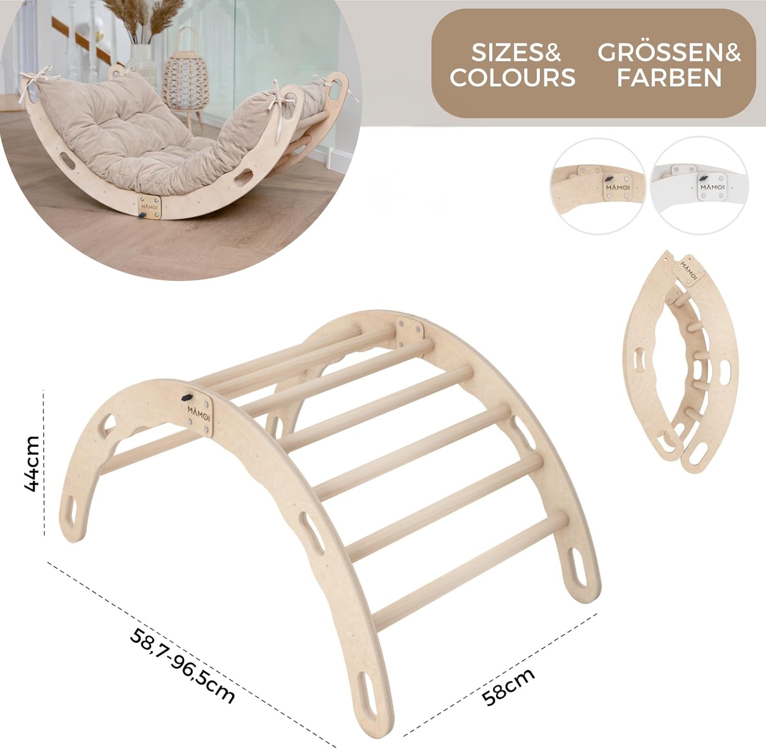 Detalle 2 de MAMOI Palestra Bambini Arrampicata con Tappetino – Arco in legno, robusta struttura e design naturale