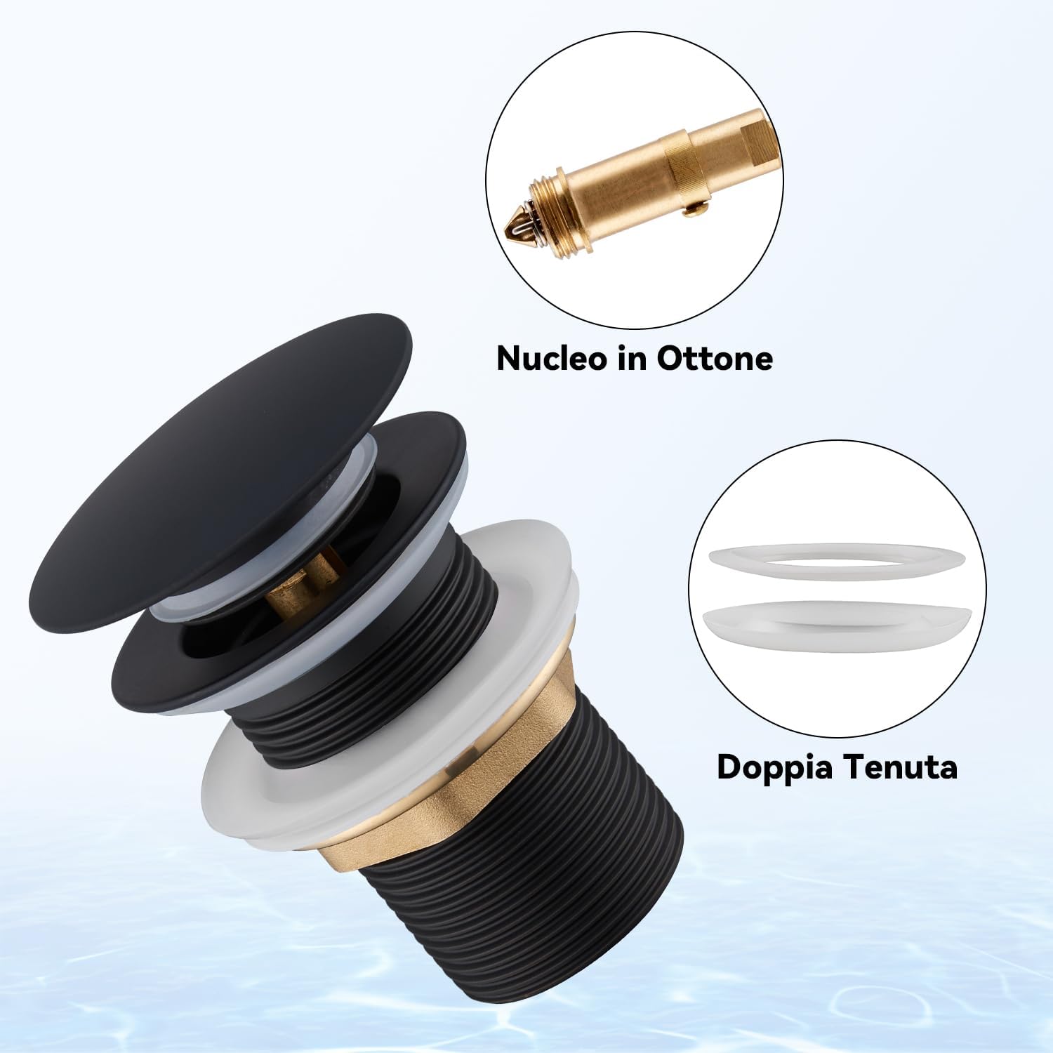 Thumbnail 4 de Ulytid Piletta Lavabo Bagno Nero – Click Clack universale 1 ¼", senza foro di troppopieno