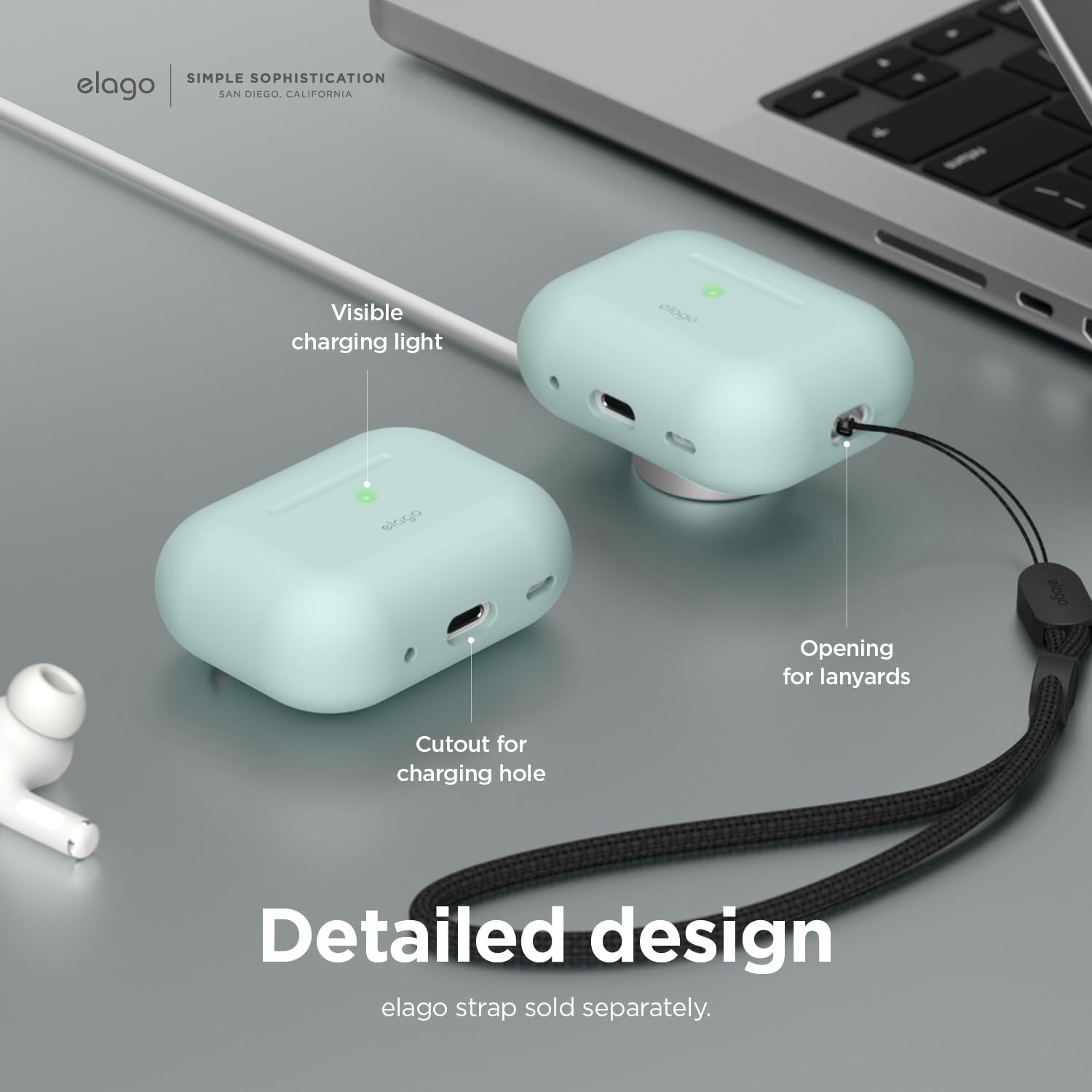 Thumbnail 3 de elago Coque en silicone pour AirPods Pro 2e génération avec LED avant visible et charge sans fil (vert menthe)