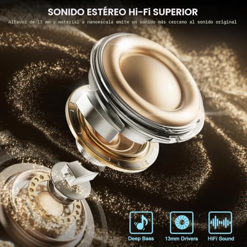 Detalle de Auriculares Inalámbricos Bluetooth 5.4 HiFi de Donerton — Llega hasta 45 h y sonido estéreo con ENC