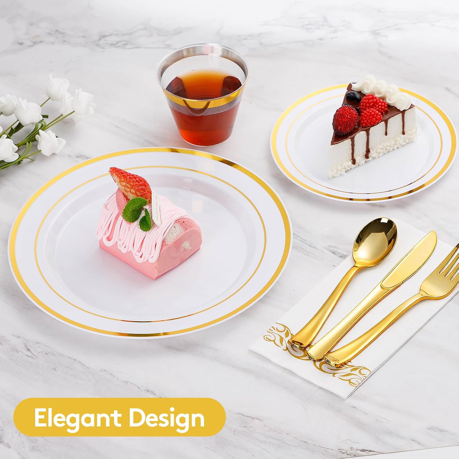 Detalle de Goodluck 700-Piece Gold Dinnerware Set for 100 Guests
