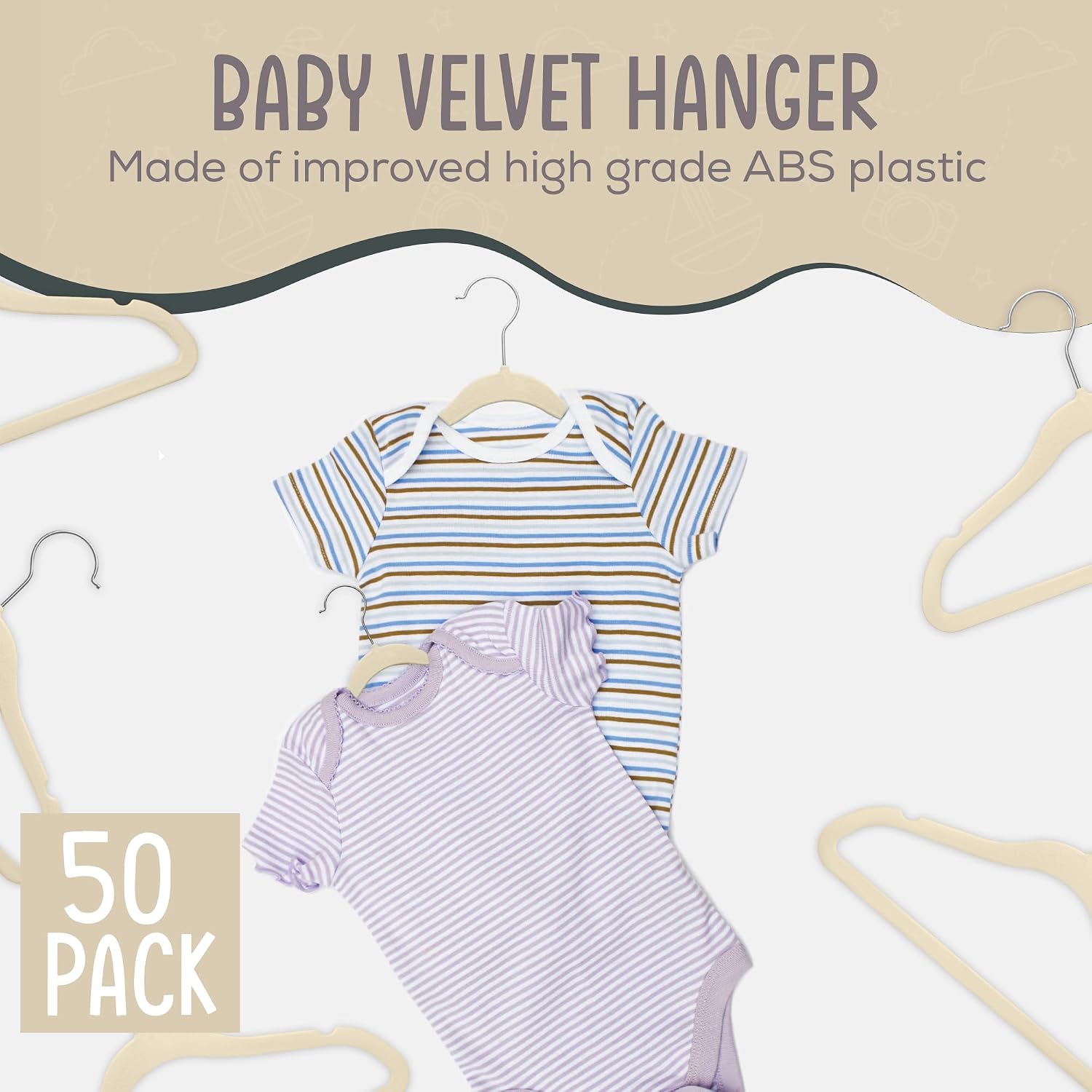 Detalle de TechZoo 50 Premium Baby Velvet Hangers 11.8" for Kids