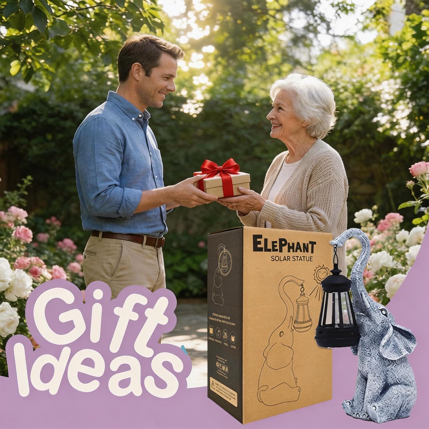 Thumbnail 1 de Yeomoo Elefanten Deko mit Solar Laterne – wetterfeste Gartenfigur mit LED-Solarlampe, 11×11×27,5 cm