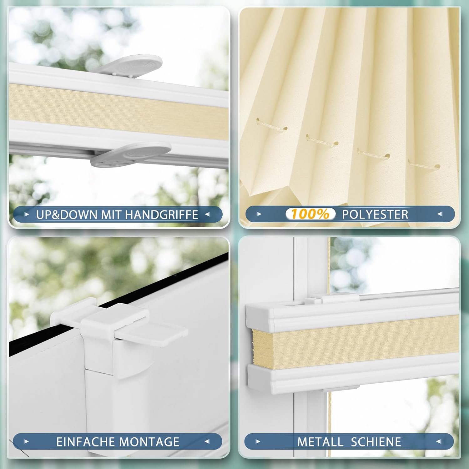 Thumbnail 2 de Sanfree Plissee Klemmfix ohne Bohren Creme 50 x 110 cm (B50 x H110) für Fenster & Tür