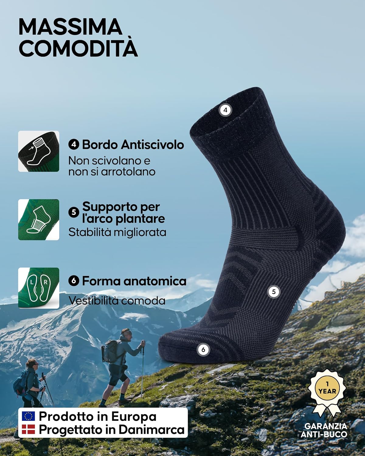 Thumbnail 2 de DANISH ENDURANCE Calze Trekking Leggere in Lana Merino – Antivezione, Traspiranti, 3 Paia