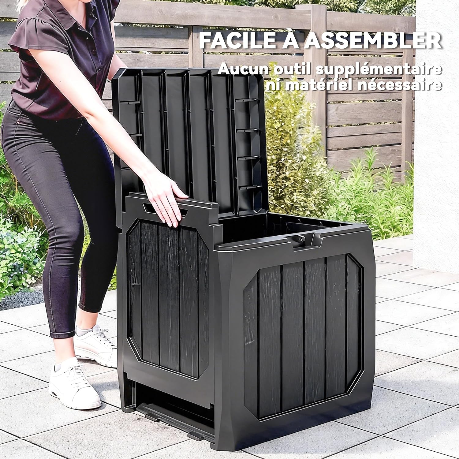 Detalle de Outsunny 84G-868V00BK tuinkist van 121 l in weerbestendig PP
