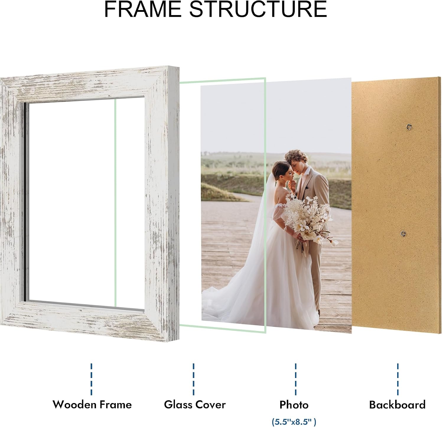 Detalle de Hongkee 5.5 x 8.5 Diploma Frame Set of 2 — Real Glass, Distressed White Wood Frame
