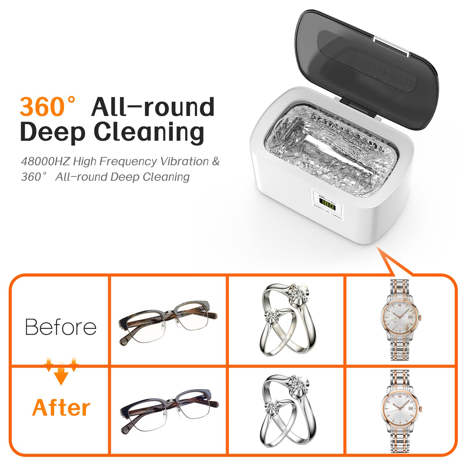 Thumbnail 4 de KECOOLKE Ultrasonic Cleaner 600ml – for Jewellery, Glasses and More