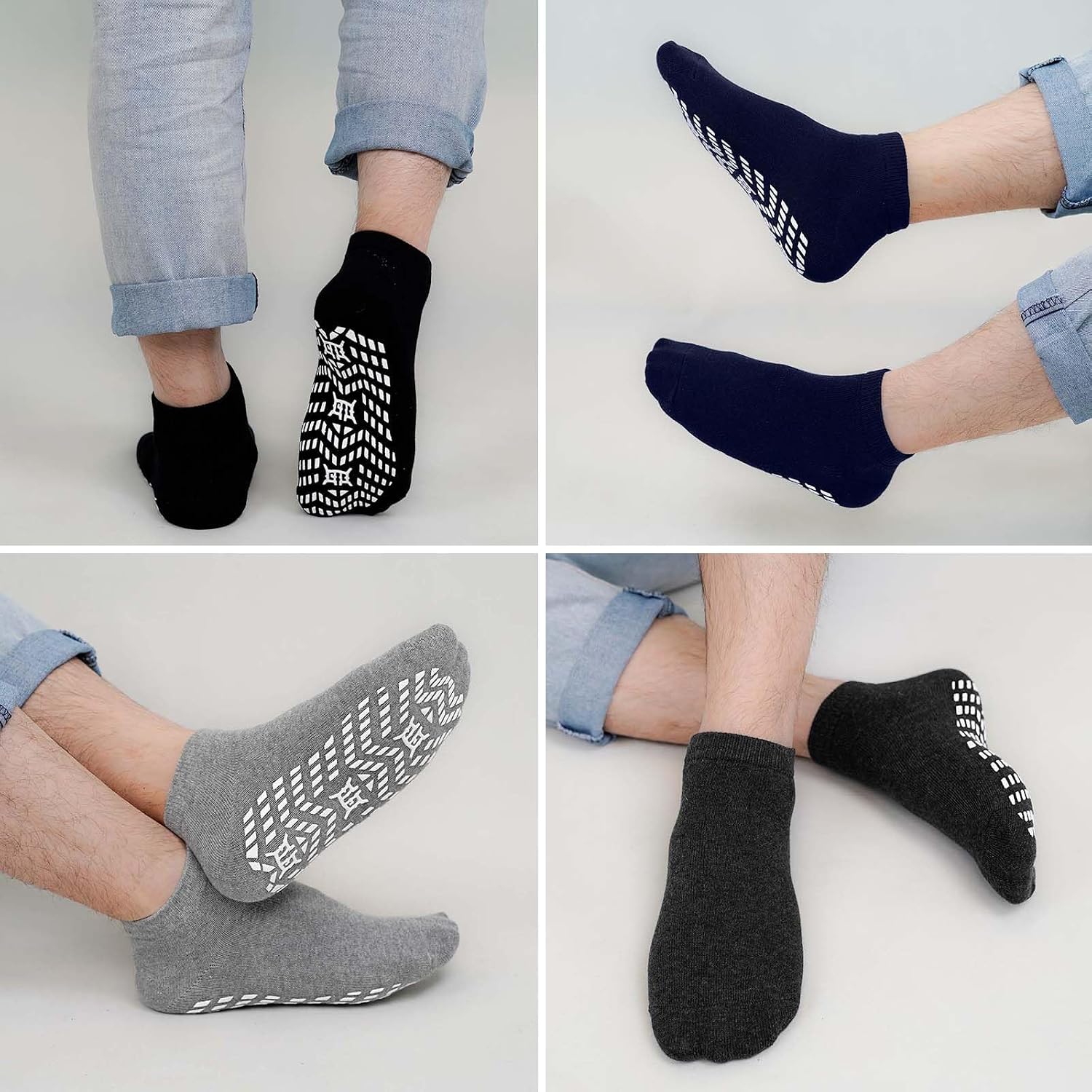 Detalle de PUTUO Sport – Lot de 4 paires de chaussettes anti-dérapantes homme en coton