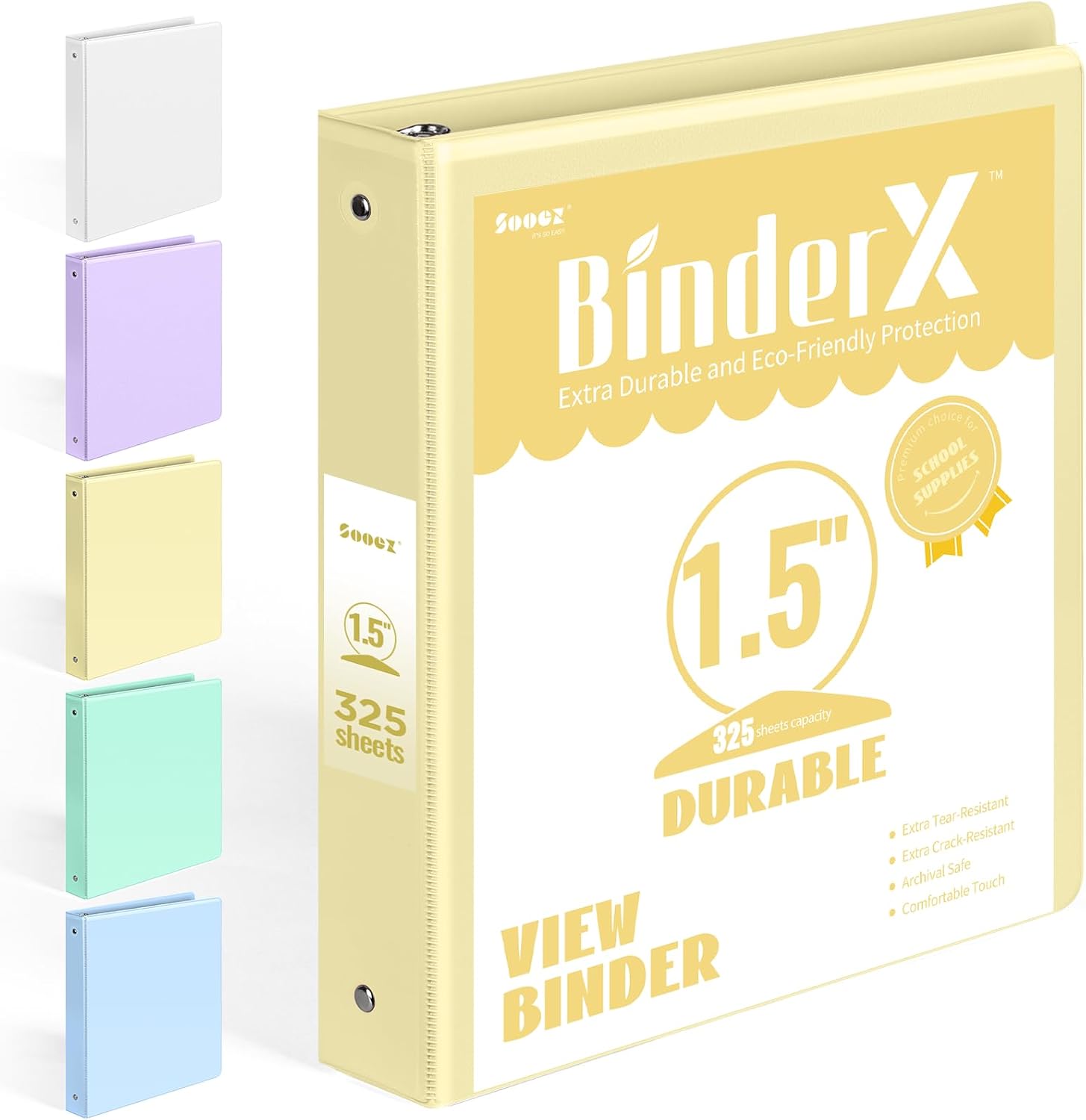 Detalle de Sooez SZA1601-4503A BinderX 1.5-Inch Yellow Letter-Size 3-Ring Binder