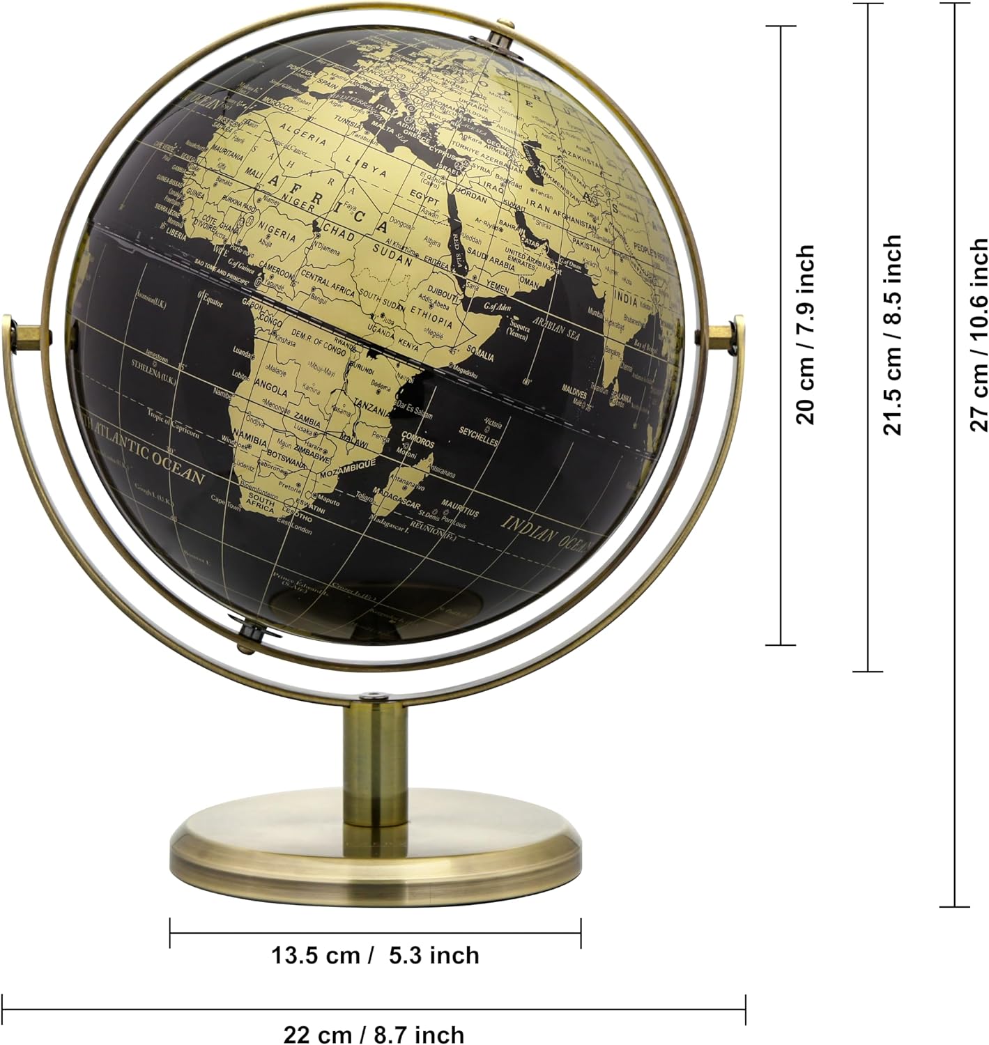 Detalle 2 de Exerz EX-GL20-360BLK-GLD 20 cm World Globe, 360° Rotating English Map