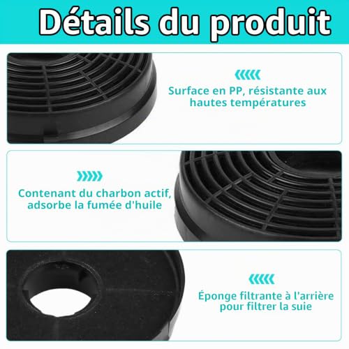 Thumbnail 2 de GVSS filtres à charbon actif pour hotte, lot de 2, 105 x 22 mm