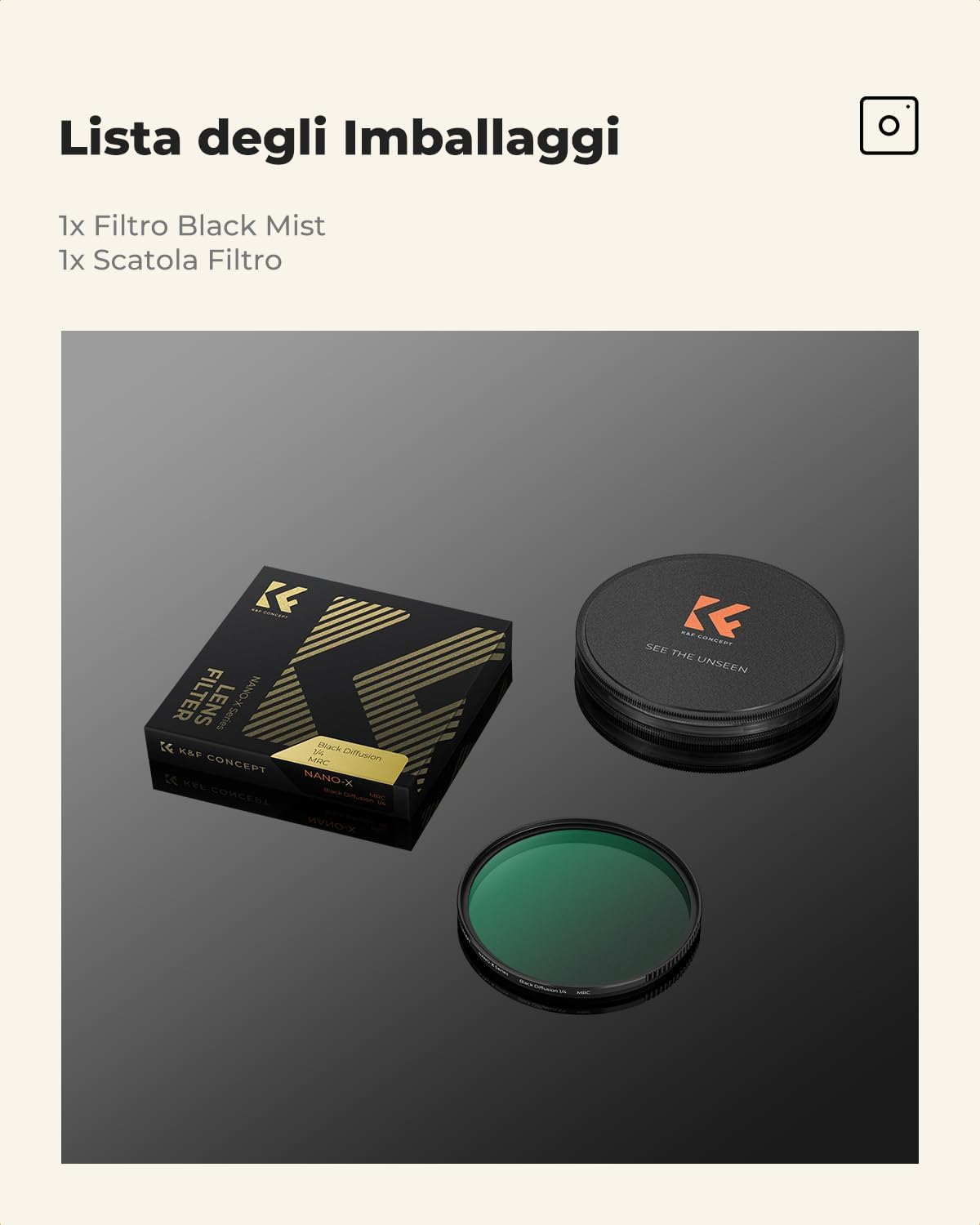 Thumbnail 6 de K&F CONCEPT Nano-Xcel 86mm Black Mist 1/4 + Black Diffusion 1/4 (filtri in vetro ottico) per ritratti e video