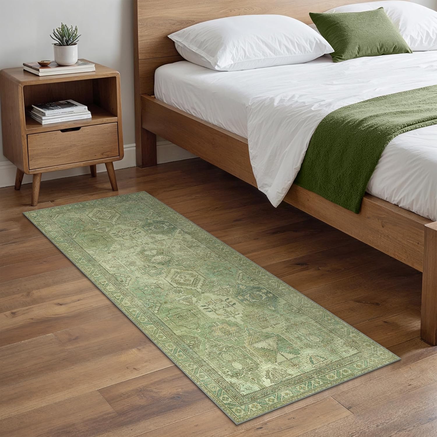 Detalle de BEIMO Tapis Salon Vintage 80x150cm - Vert, lavable en machine et antidérapant