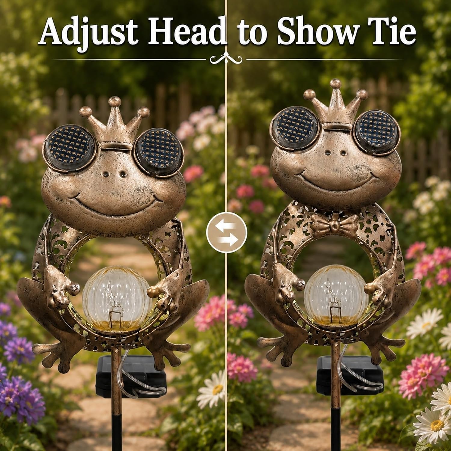 Detalle de GLOBAL GOLDEN Solar Light Outdoor Garden Frog: Auto On/Off, 2-Mode LED with Dynamic Eye Lighting