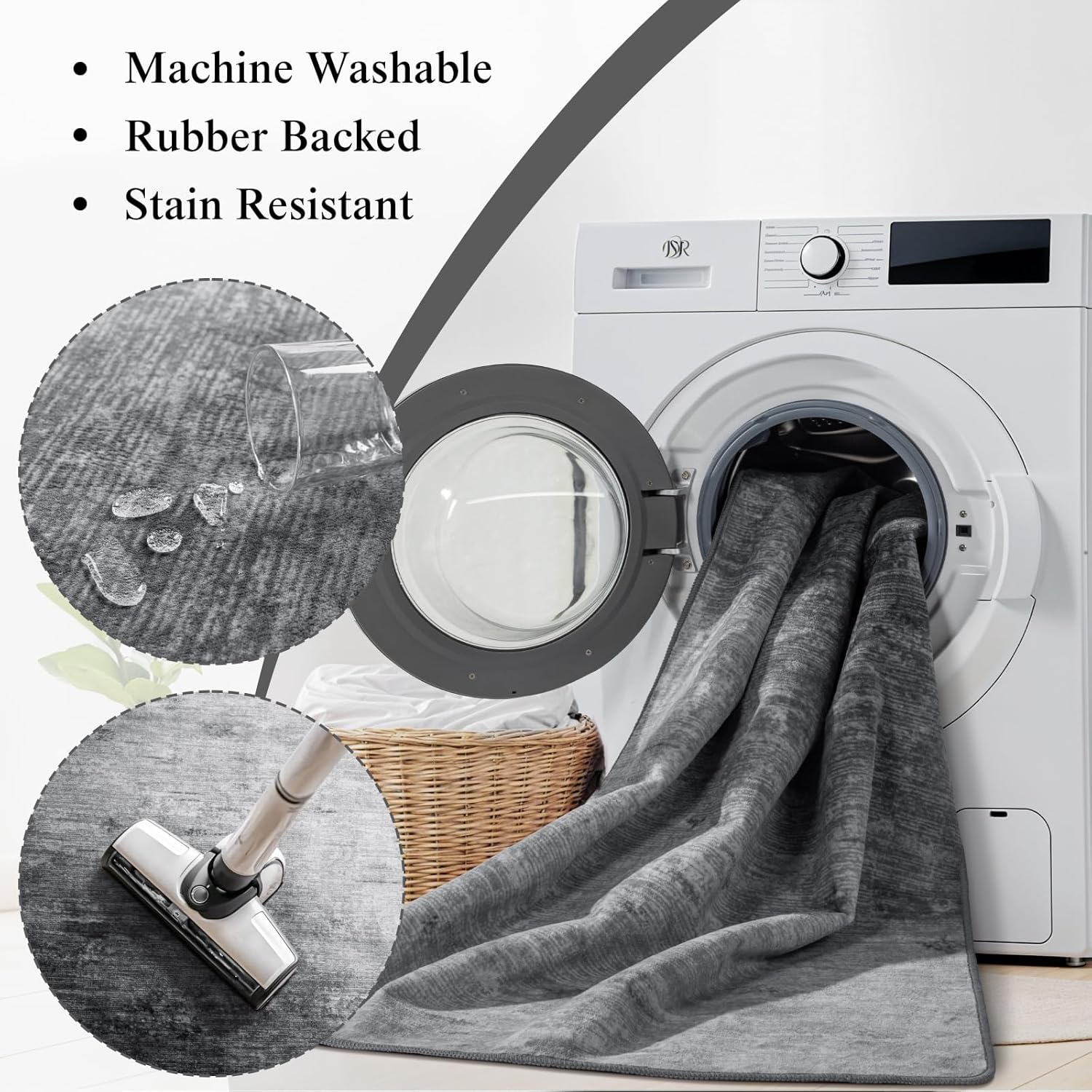 Thumbnail 4 de LIANLAM Washable Rug 8x10 Area Rug (Gray) with Stain-Resistant, Non-Slip TPR Backing