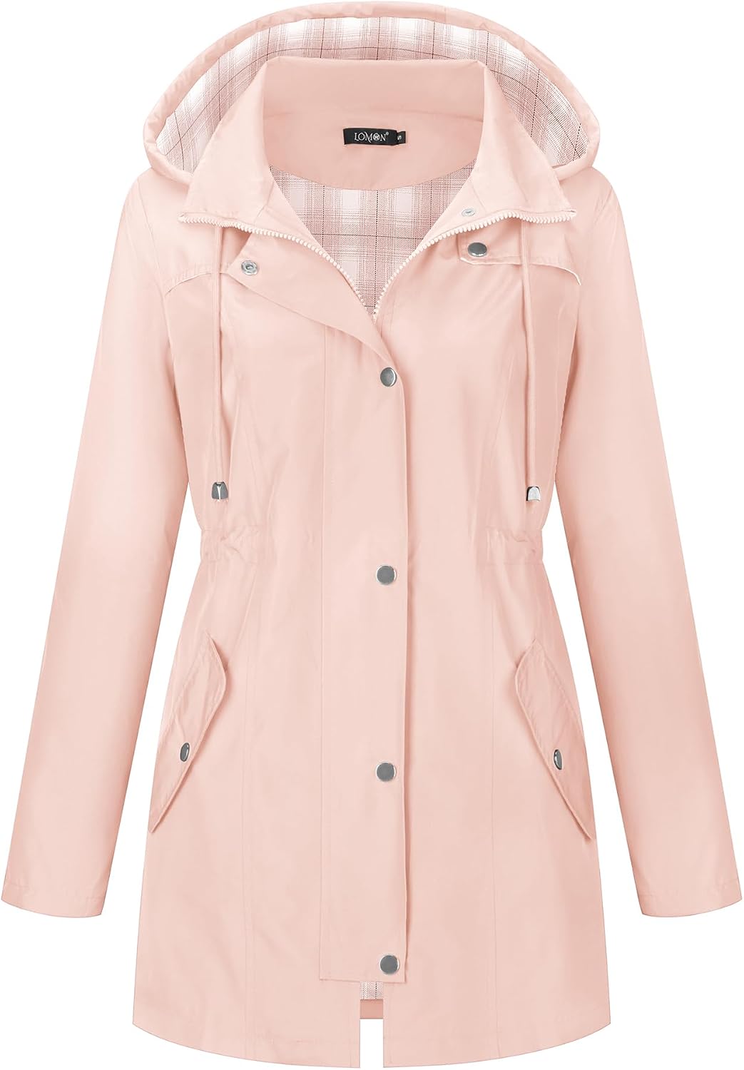 Detalle 2 de LOMON Women Waterproof Outdoor Hiking Raincoat Hooded Rain Jacket with Plaid Lining