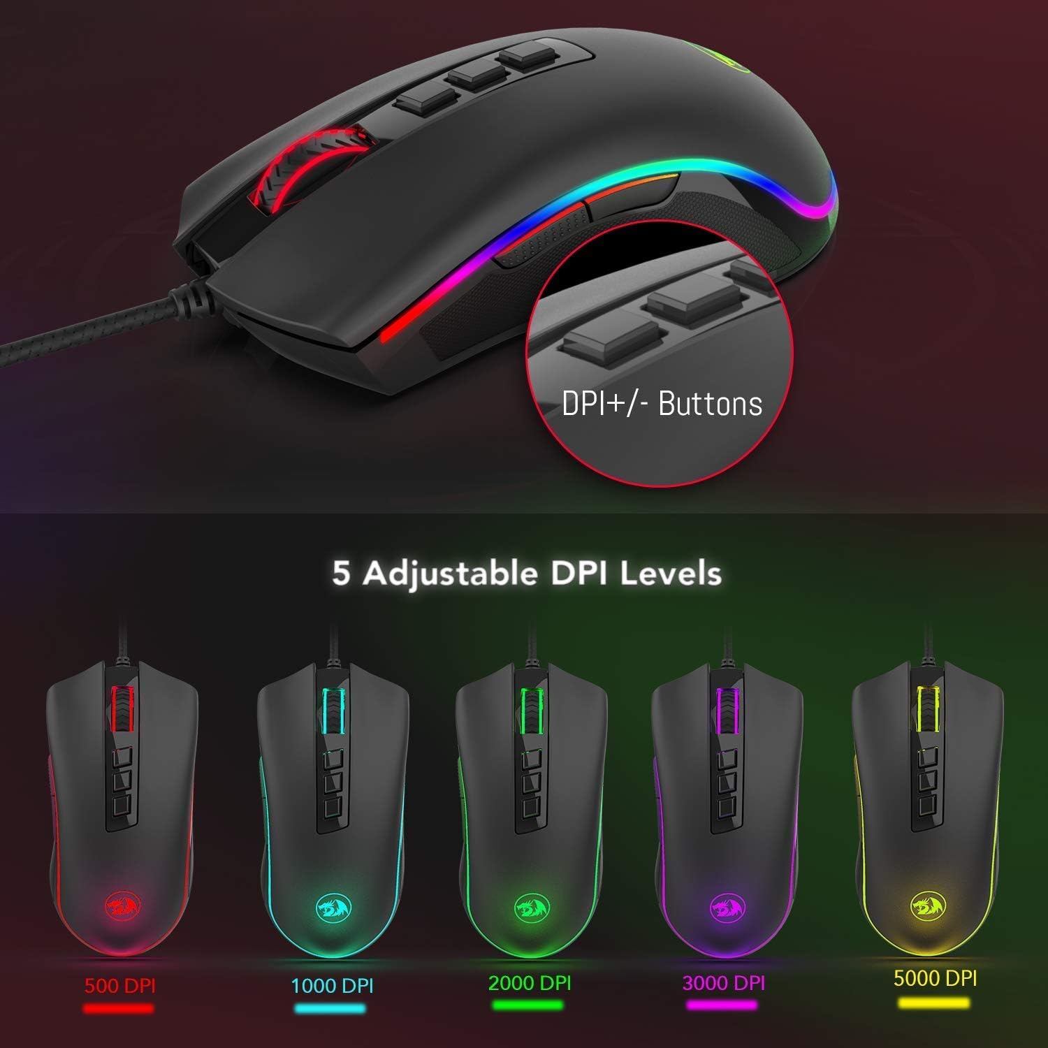 Detalle 2 de Redragon M711 wired gaming mouse with 10,000 DPI and customisable RGB lighting