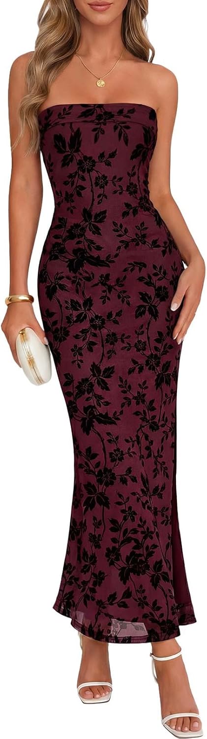 Thumbnail 6 de MEROKEETY 2026 Summer Floral Strapless Maxi Dress — Elegant, Lightweight Party Dress