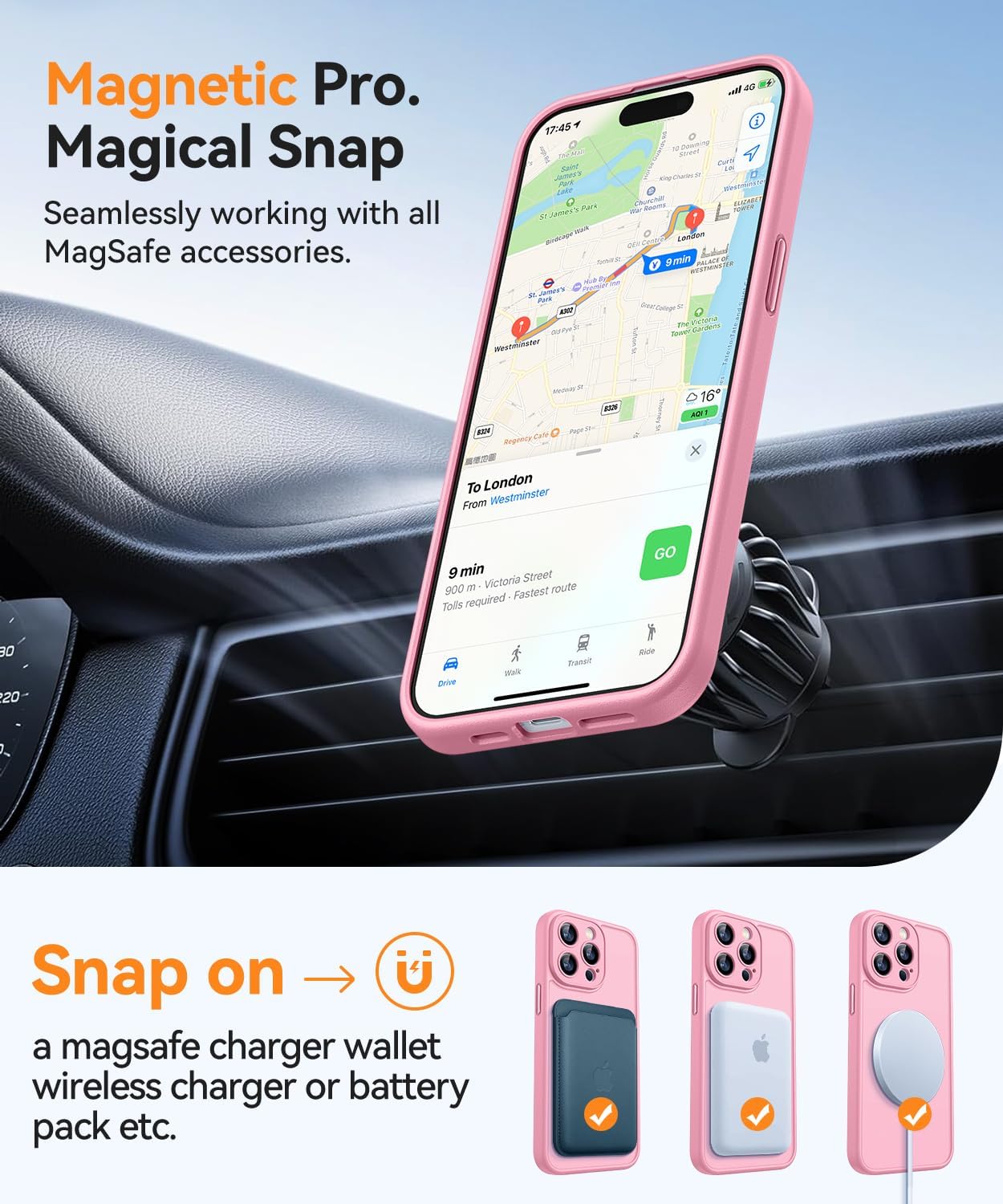 Thumbnail 4 de CANSHN Coque Magnétique pour iPhone 14 Pro (6,1 po) – Protection complète de l’appareil photo, fond mat translucide, Rose