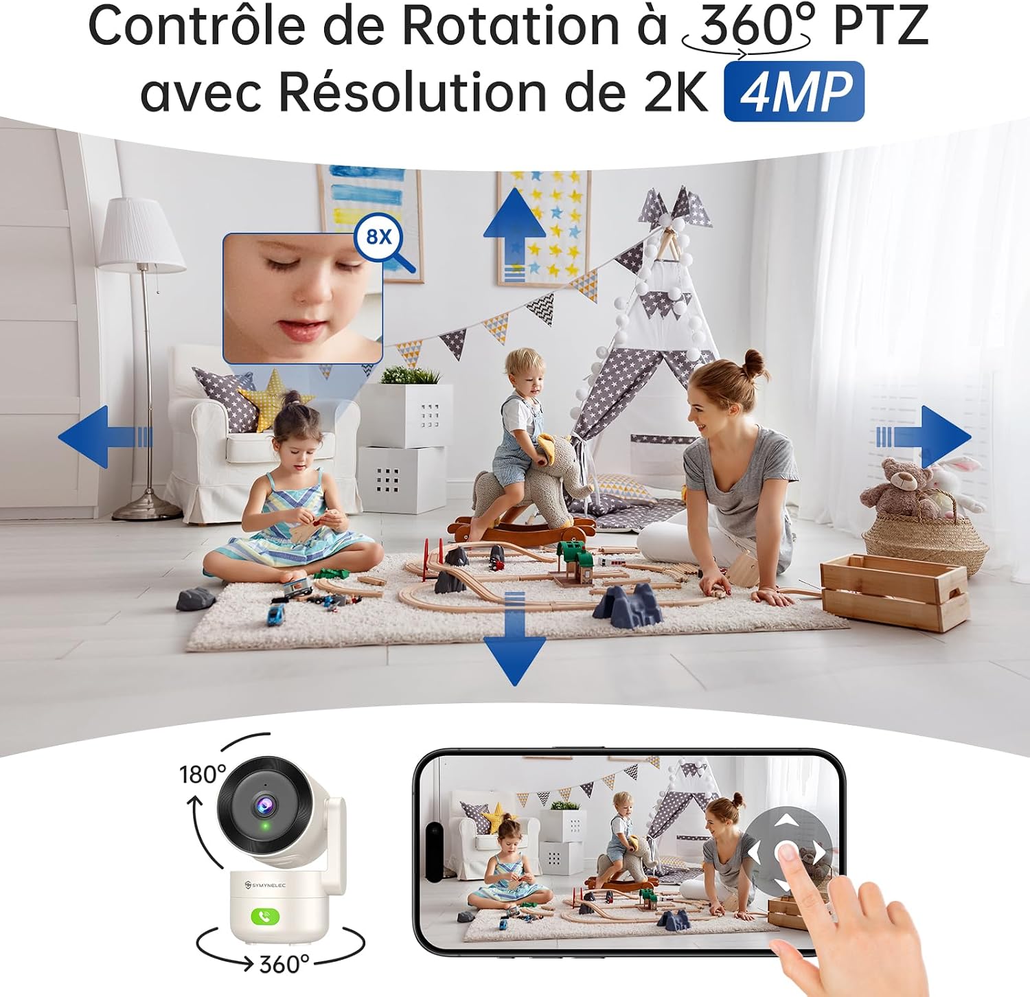 Detalle de SYMYNELEC 2K 4MP Caméra de surveillance 360°
