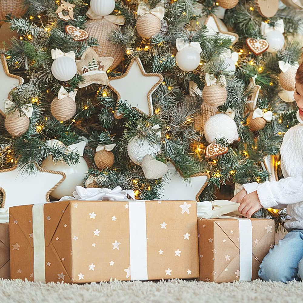 Thumbnail 3 de 15m Kraft White Star Wrapping Paper Roll