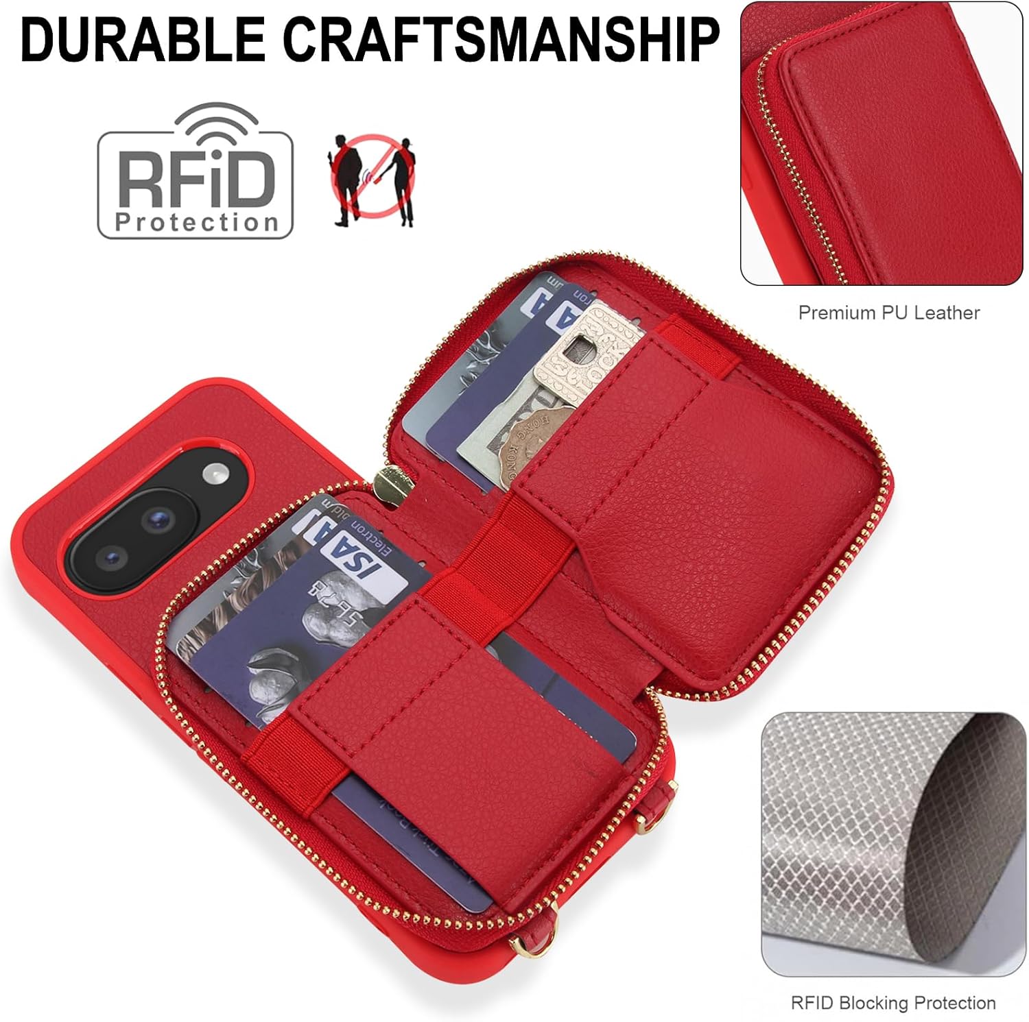 Thumbnail 1 de Phone Case for Google Pixel 9A Wallet with RFID Blocking and Crossbody Strap
