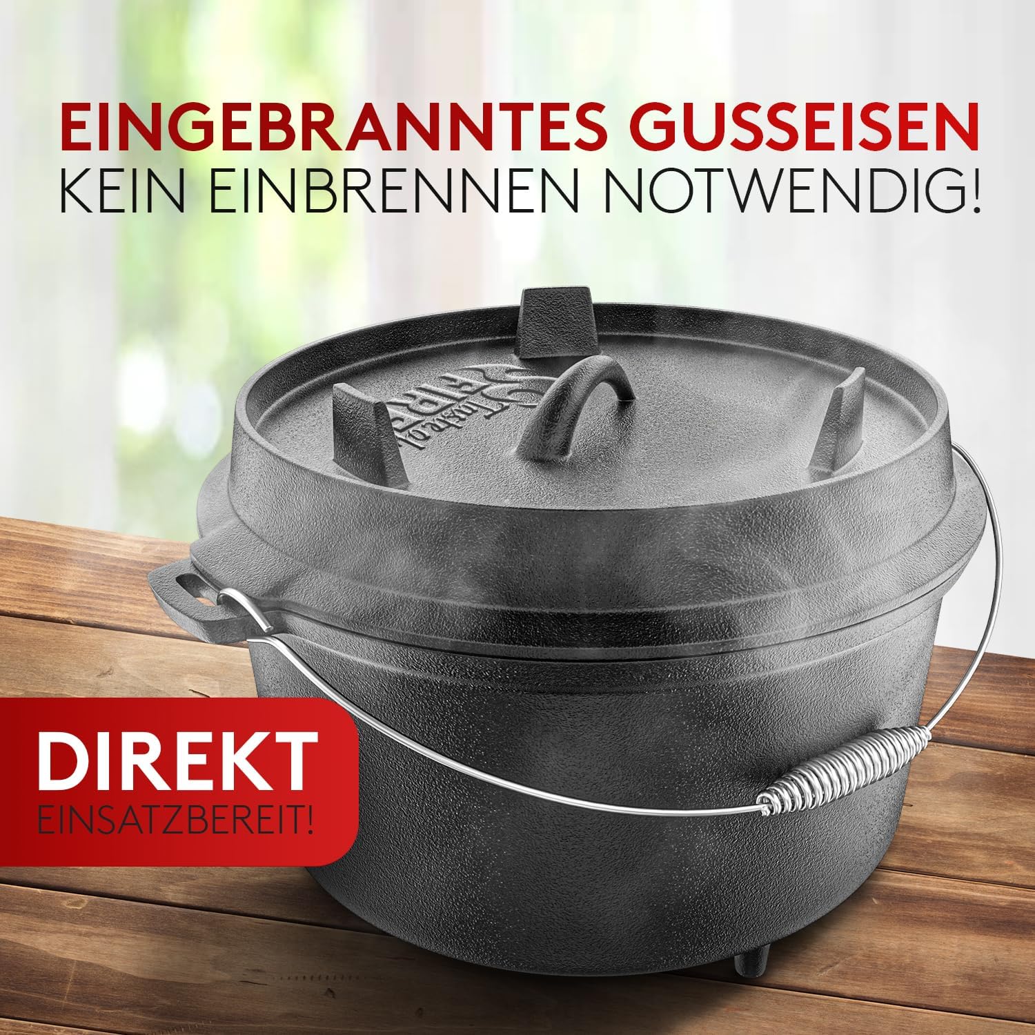 Thumbnail 3 de Taste of Fire [Das Original] – 7,4 l Dutch Oven Set mit Deckel 1,8 l, Standfüßen, Deckelheber und E-Book