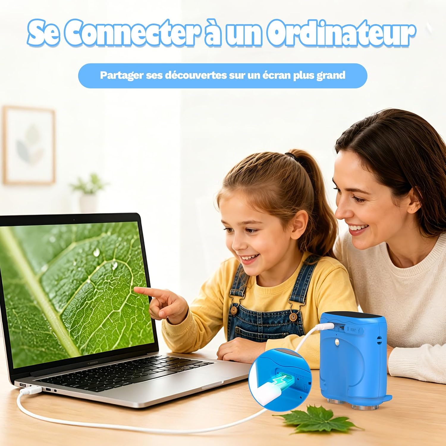 Detalle de ASPOVEN 2 en 1 : Microscope et Télescope Numérique pour Enfant – Écran HD 2 pouces, 1000x / 1000 m (Bleu)