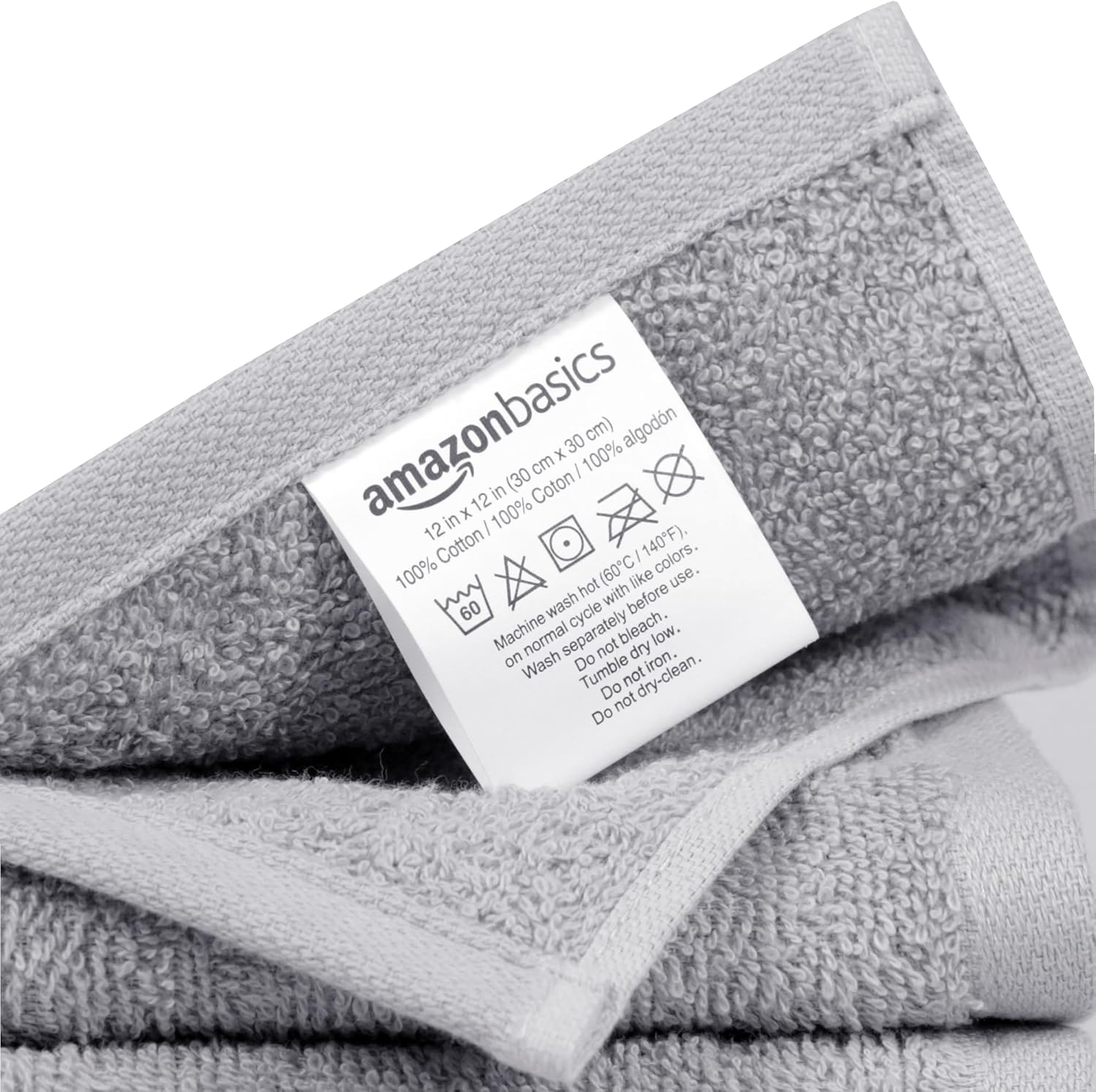 Detalle de Amazon Basics 12-Pack Face Towel Set, 30 x 30 cm, 100% Cotton, Grey