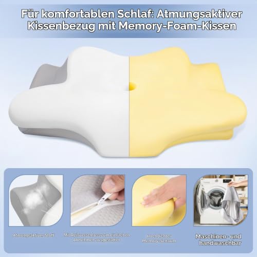 Detalle de Missleep Fehlschlaf Nackenstützkissen – ergonomisches Memory Foam Kissen mit zwei Höhen und kühlendem Bezug