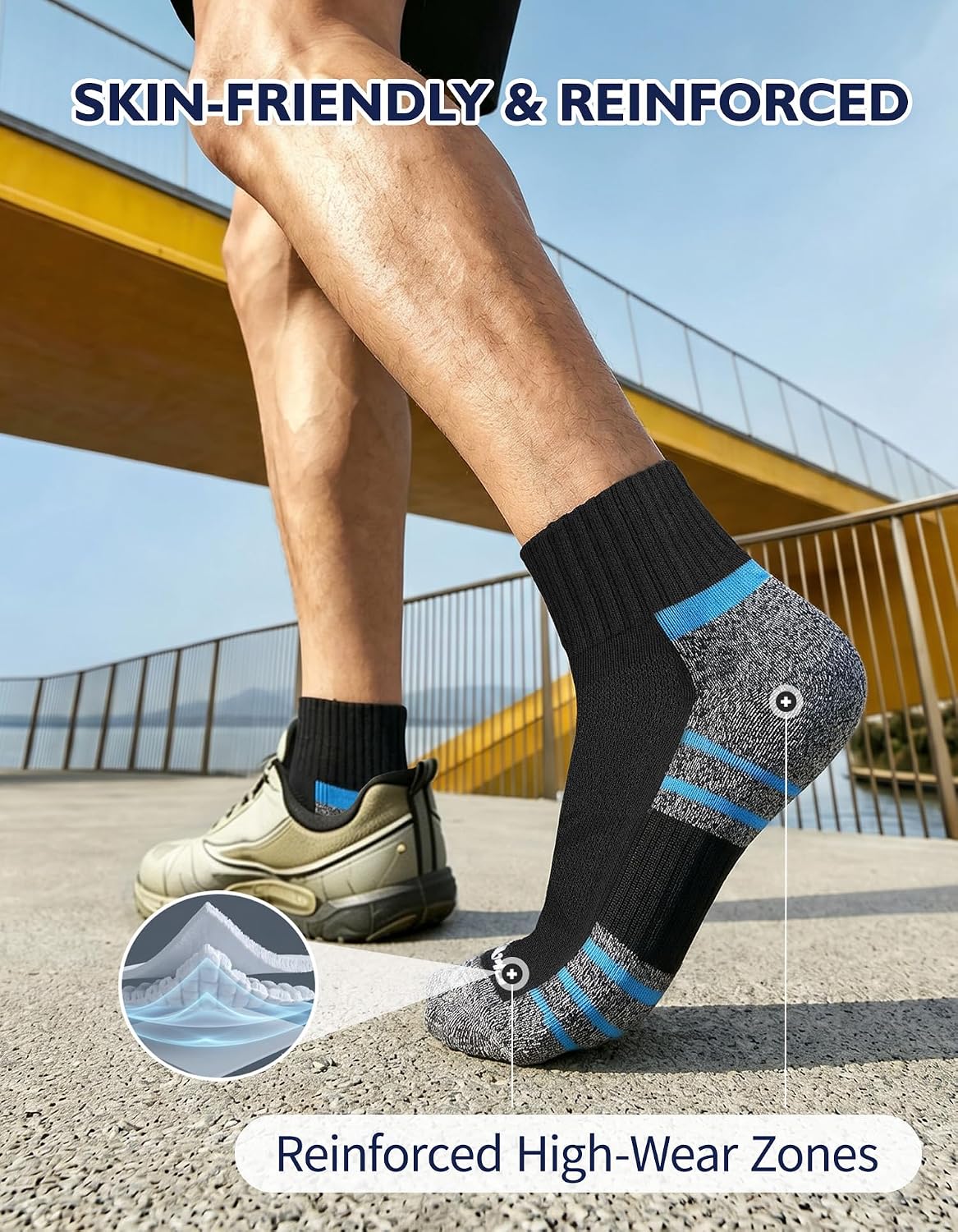 Thumbnail 5 de CLOSEMATE DT07 Men’s Cushioned Quarter Ankle Sports Socks, 6 Pairs