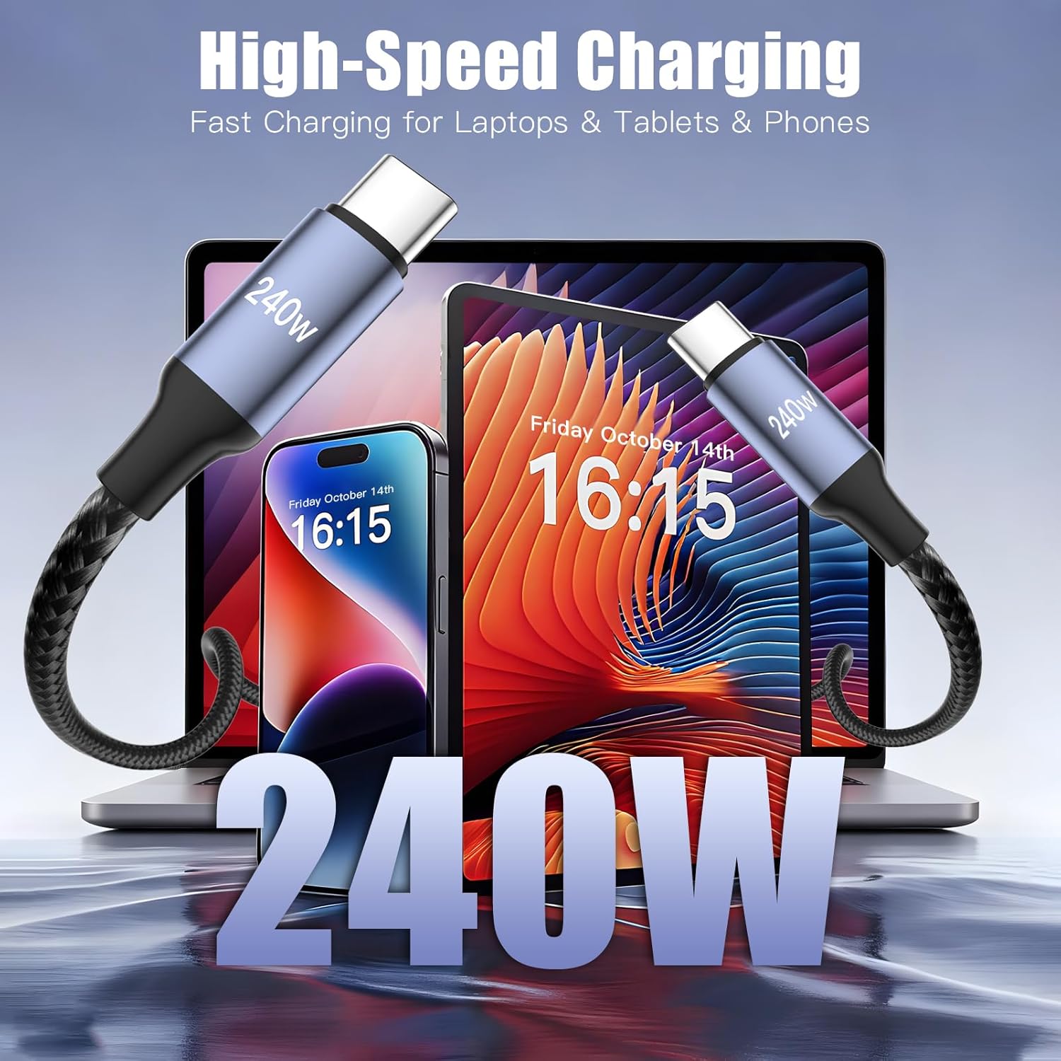 Thumbnail 2 de 240W Retractable Coiled USB-C to USB-C Cable (Spring Design) for Fast Car Charging & Data Sync
