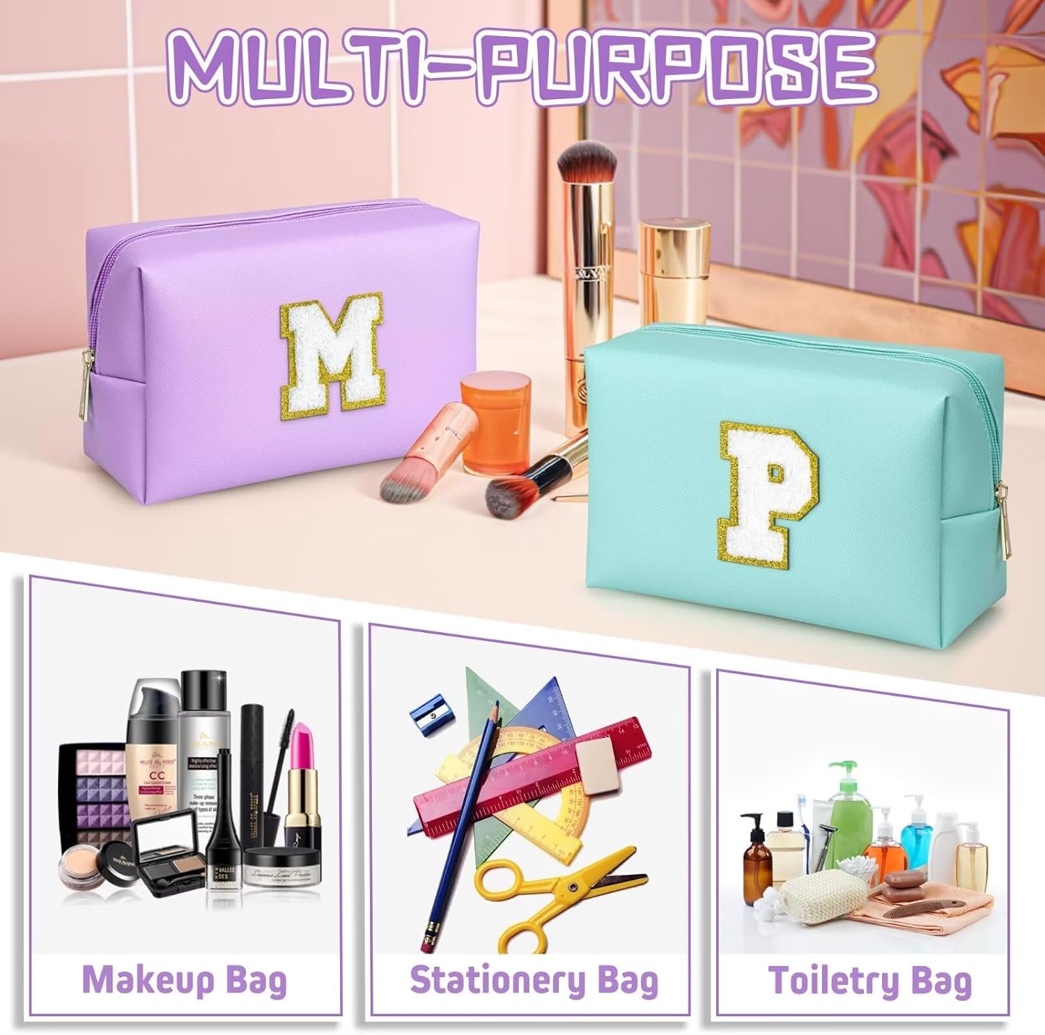 Thumbnail 4 de TOPEAST Preppy Patch Makeup Bag 21.1cm 💄