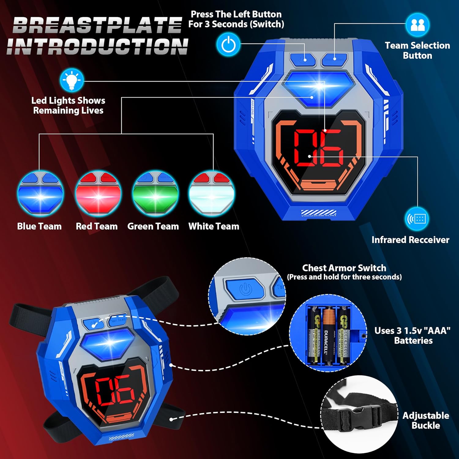 Thumbnail 3 de Laser Tag Guns Set of 2 with Digital LED Score Display Vests – Family Fun for Teens and Adults