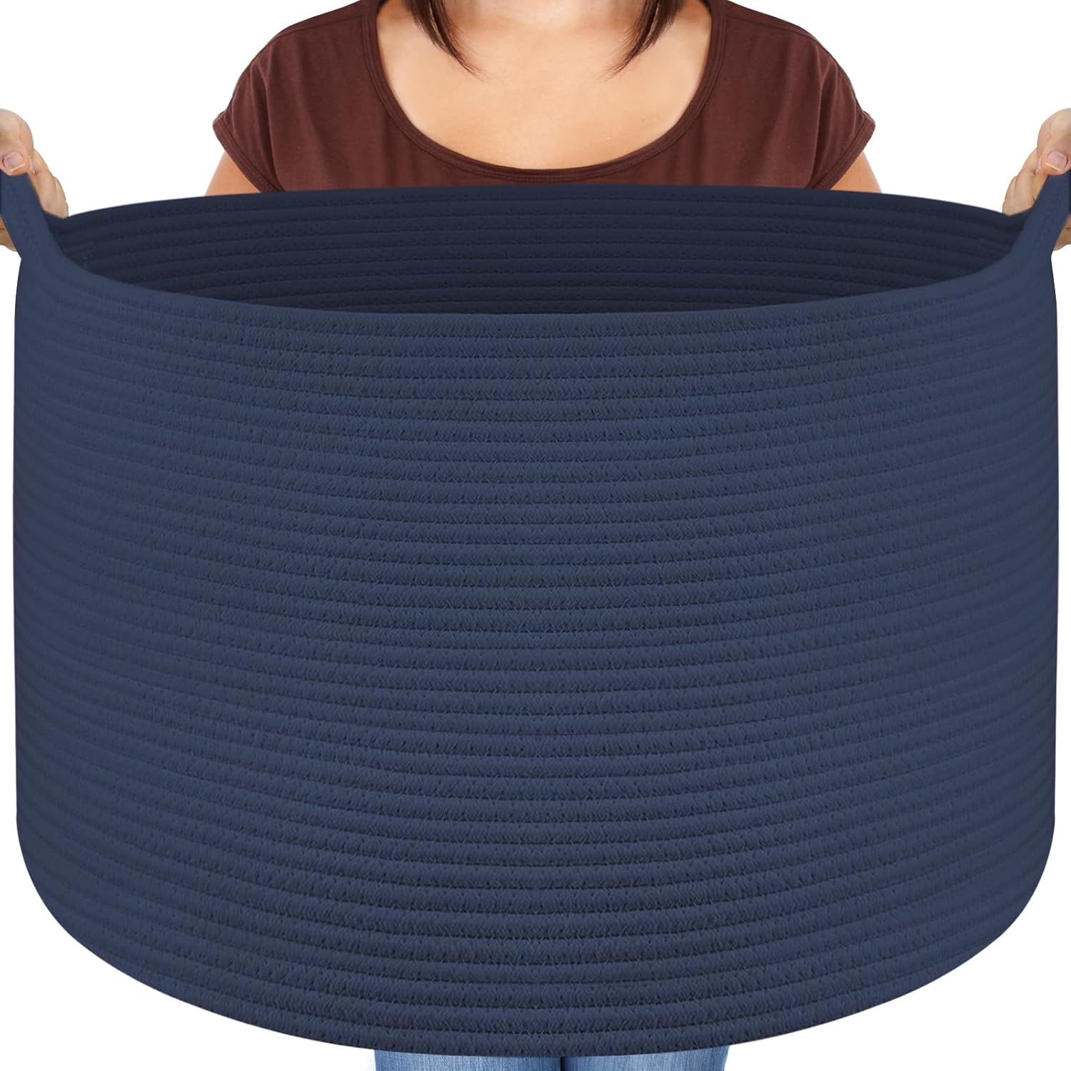 Thumbnail 5 de Maliton Laundry Basket (Large, 55x35cm, 68L) Foldable Rope Woven Hamper in White & Grey