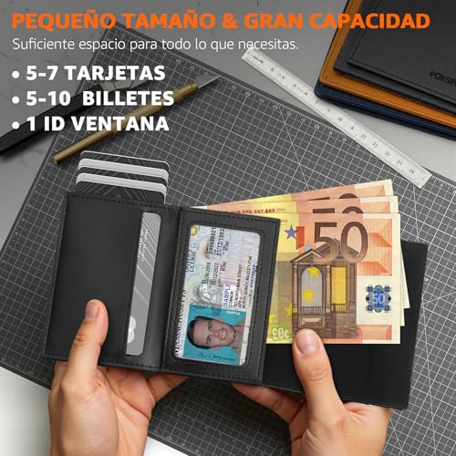 Detalle de TEEHON Tarjetero para Hombre con bloqueo RFID magnético – Negro Naranja