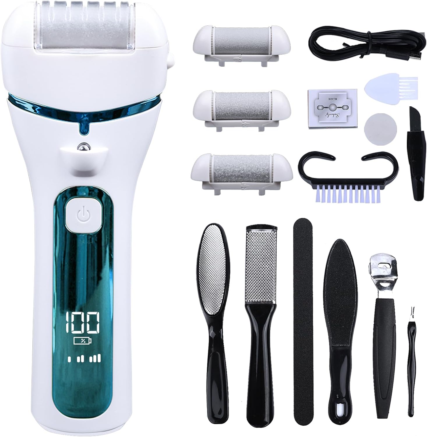 Detalle de Rapeuse Piedi Elettrici 16 in 1: kit professionale per pedicure con 3 rotoli, ricaricabile e impermeabile