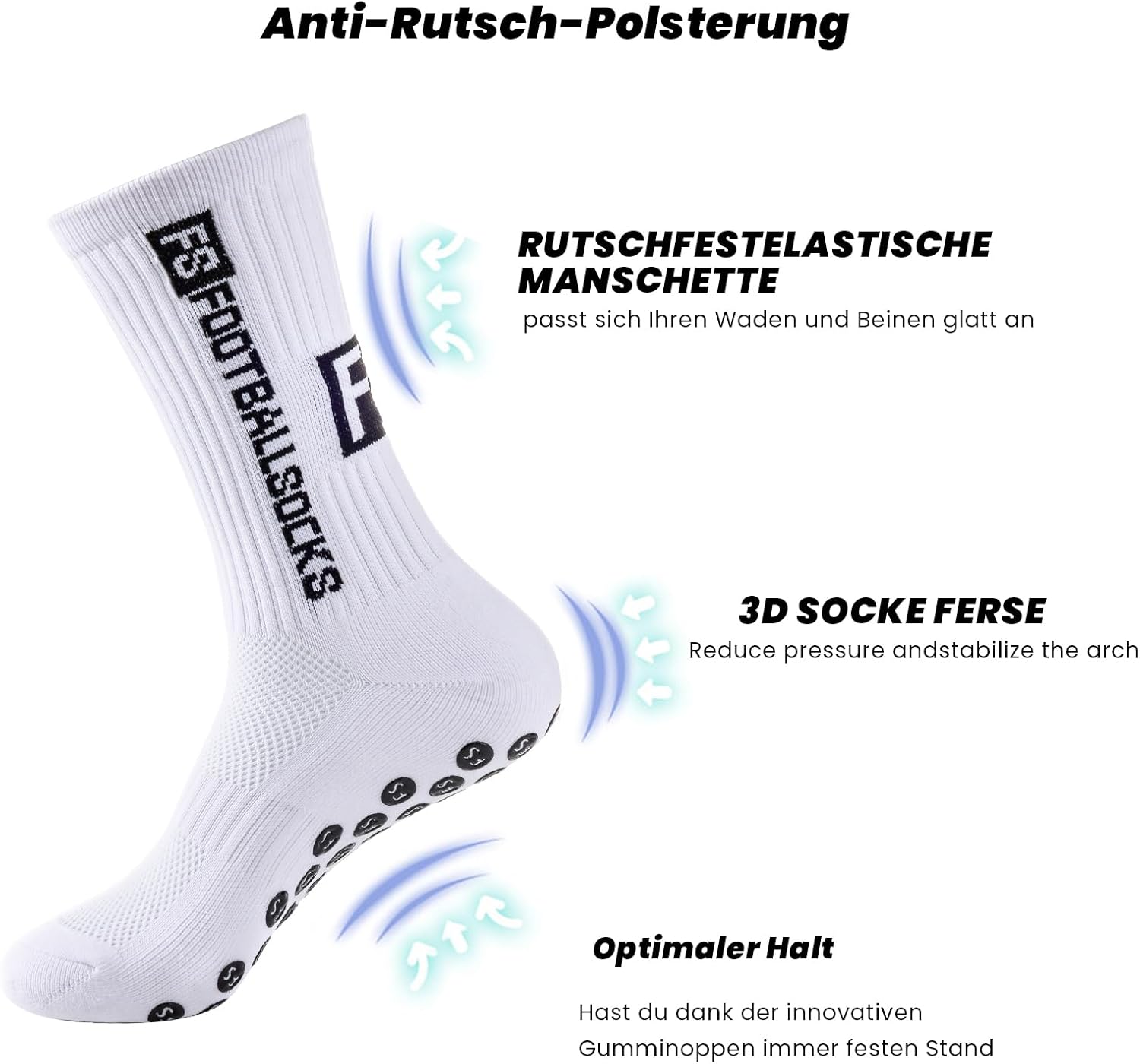 Thumbnail 3 de Werfunee 3 Paar Fußballsocken mit Anti-Rutsch-Grip für Herren & Damen