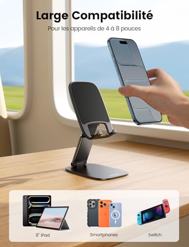 Detalle de Lamicall Support Téléphone Bureau Pliable – ultra-fin et base métallique