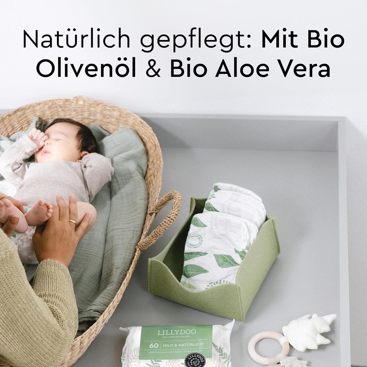 Detalle de LILLYDOO green Feuchttücher – 150 Stück (10 x 15) milde, natürliche Reinigung ohne Parfüm, plastikfrei
