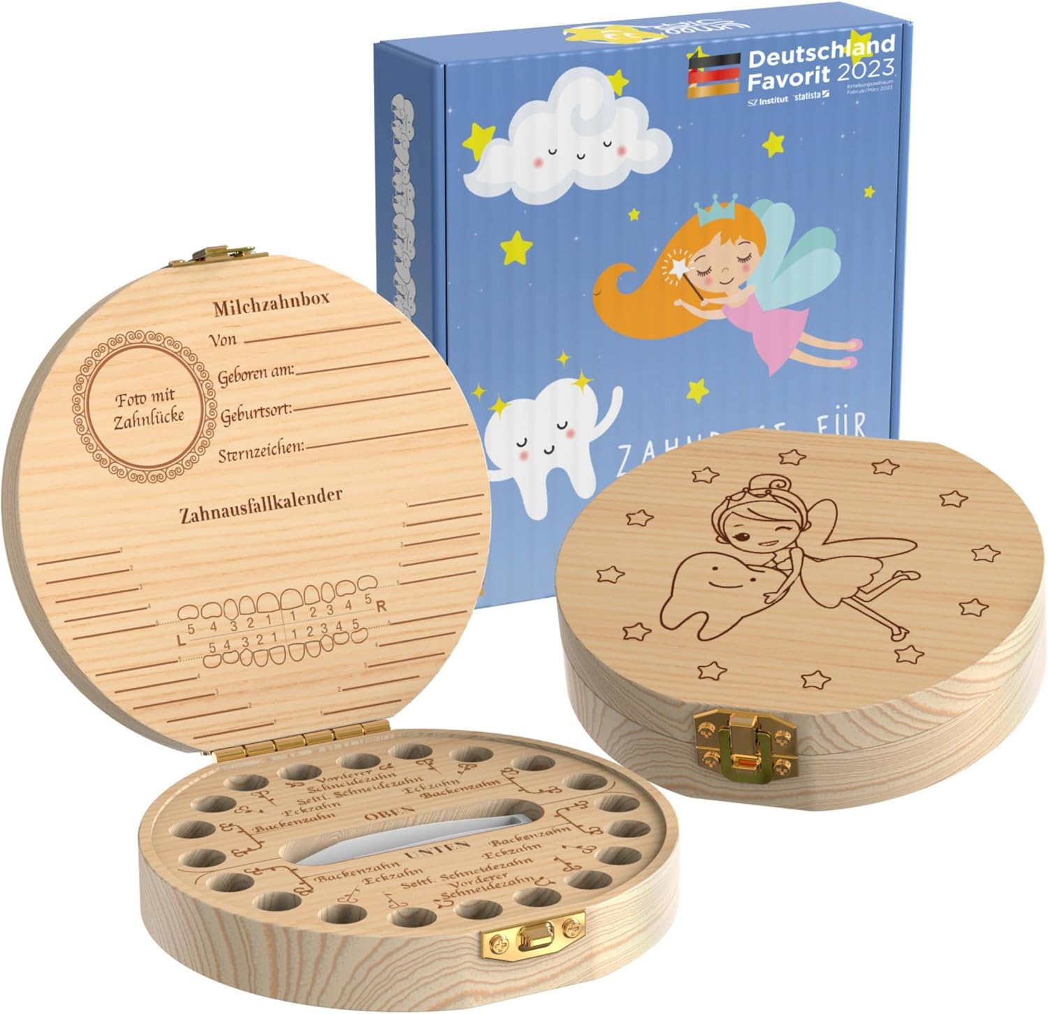 Detalle de LumeeStar® Zahndose Milchzähne mit Namen – Erinnerungsbox für Milchzähne, Display-Funktion, Geburtsgeschenk