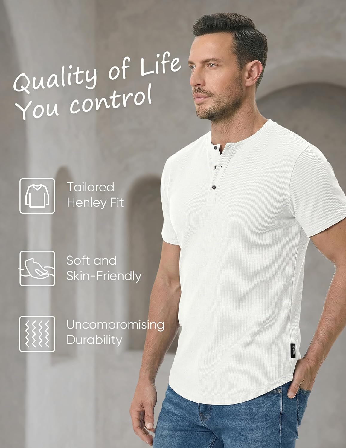 Thumbnail 4 de JMIERR Men's Muscle Slim Henley Shirts – Longline Crewneck Tee with Button