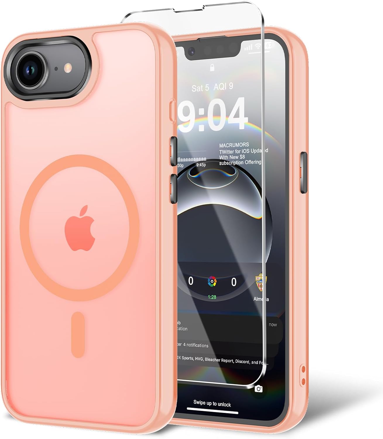 Detalle de BPOASE iPhone 16E / iPhone 17E Case with Tempered Glass Screen Protector (MagSafe-Compatible) - Ultra Slim Matte Pink