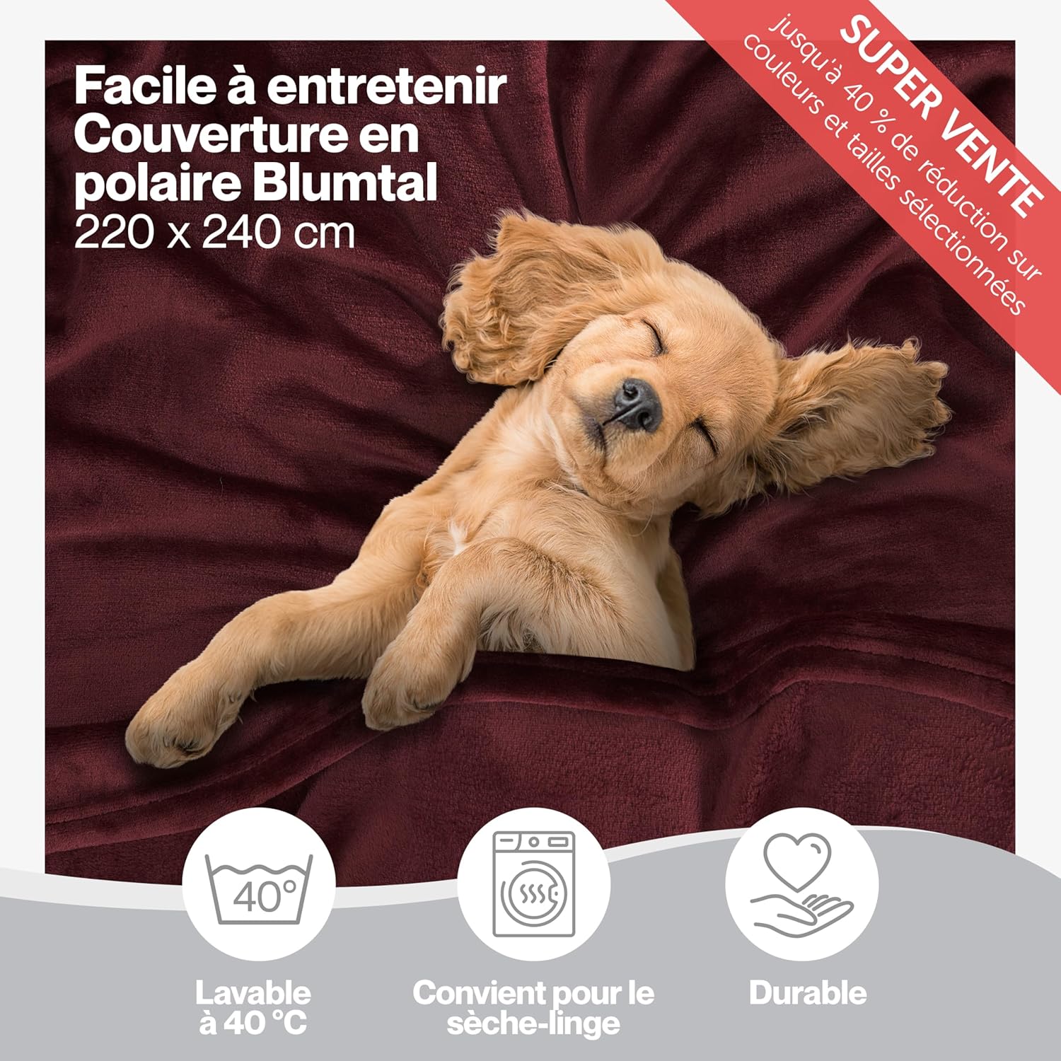 Thumbnail 2 de Blumtal Couverture Polaire 220 x 240 cm (rouge foncé) certifiée Oeko-TEX®