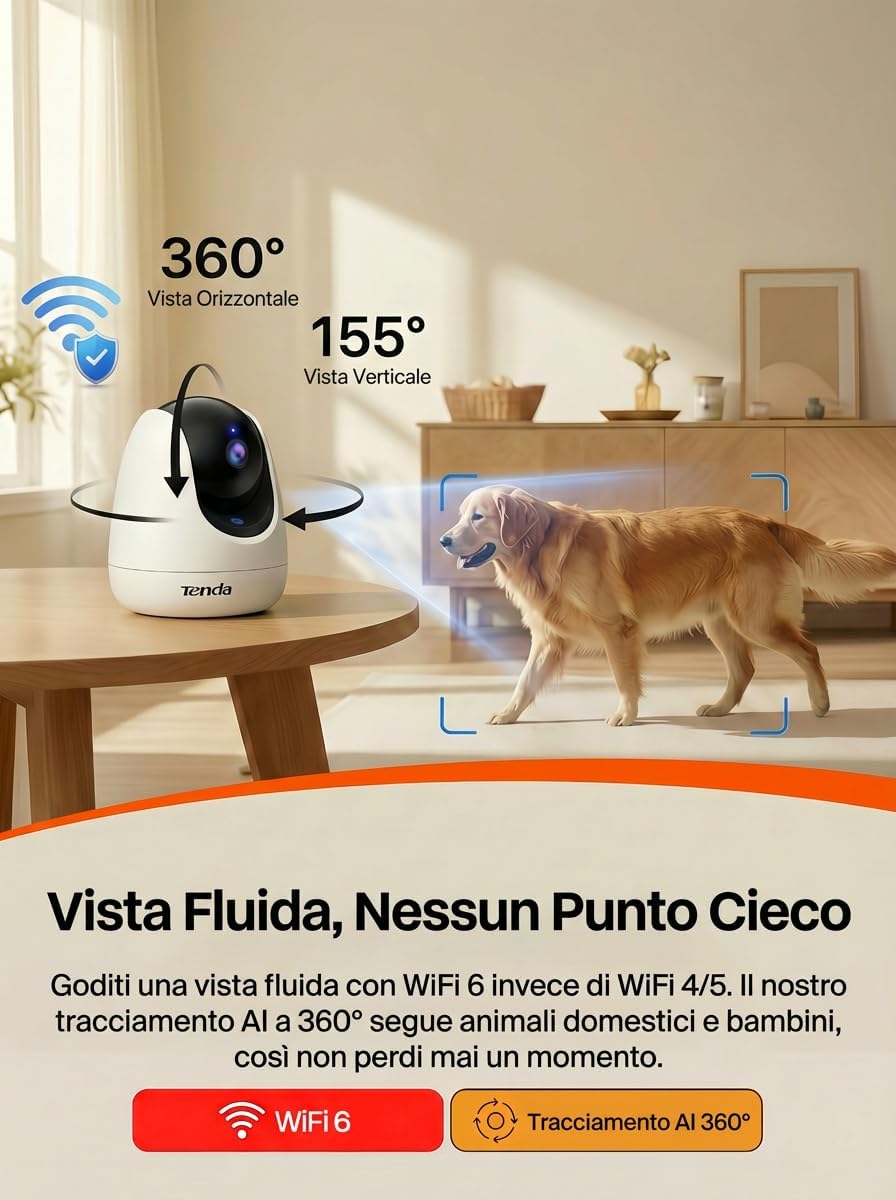 Thumbnail 5 de Tenda CP3 Pro Telecamera Wi‑Fi interna 360° 2K con visione notturna, chiamata one‑touch e audio bidirezionale