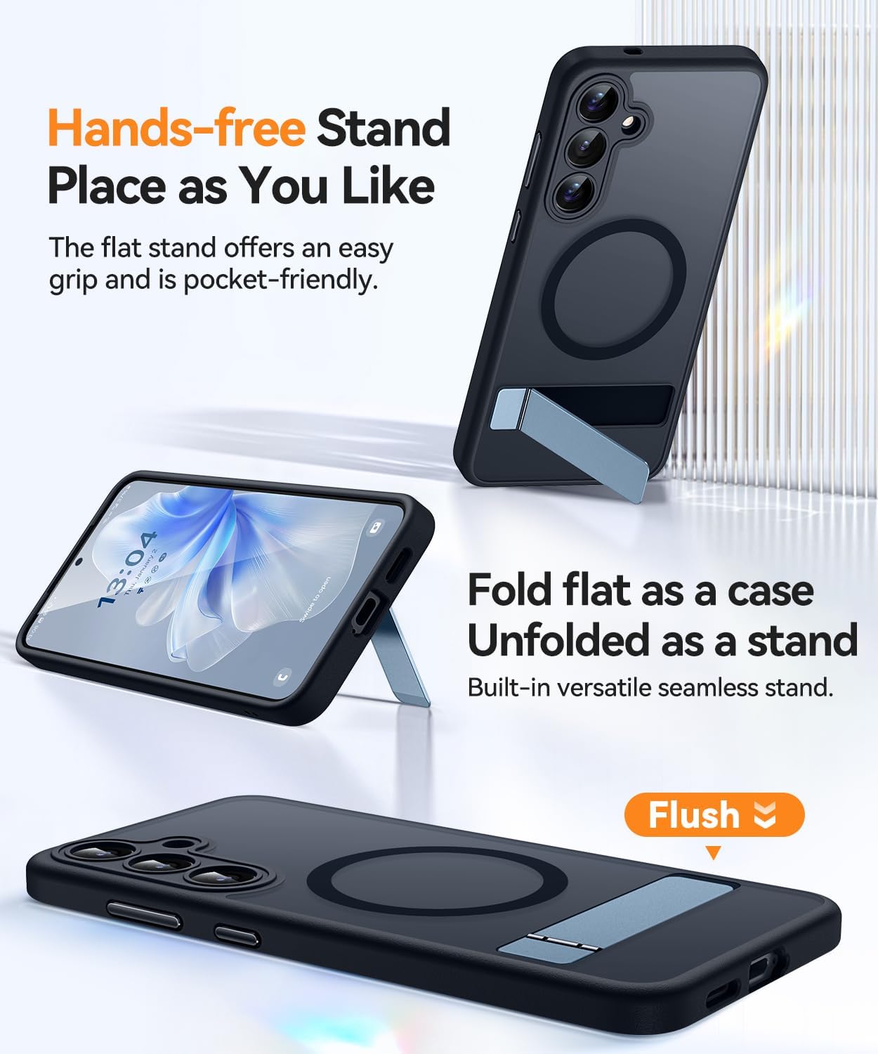 Thumbnail 2 de CANSHN Cover Magnetica per Samsung Galaxy S25 con cavalletto e protezione fotocamera – Custodia sottile opaca